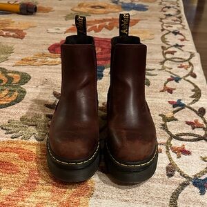 Dr. Martens Quad Platform Ankle Boots with Yellow Stitching
